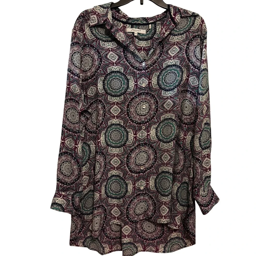 Foxcroft Women's Tunic Top 14W Plus Size Boho Medallion Print 3/4 Sleeve